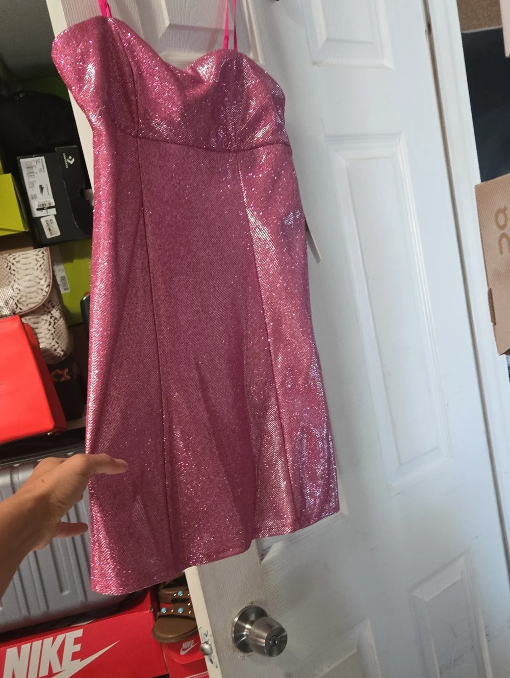 Honey and Rosie Pink Glitter Mini Dress - Picture 1 of 4